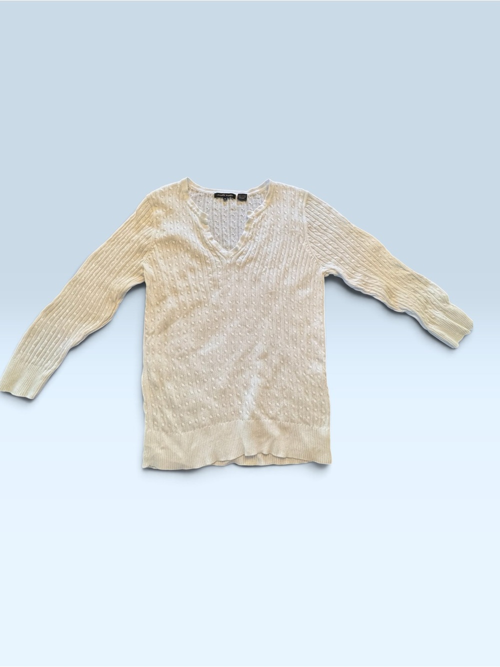 JEANNE PIERRE Cream Cable Knit Scoop Neck Sweater - Picture 2 of 5